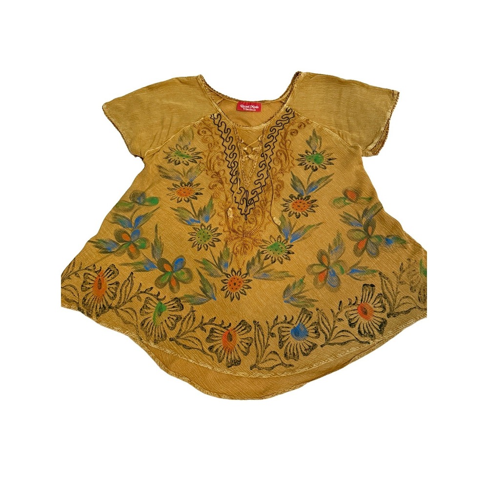 Royal Moda Embroidered Top Womens S Floral Peasant Tunic Folk Art Hippie Boho
